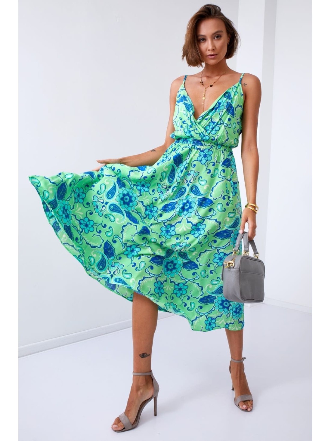 Rochie de vara cu modele cu bretele, verde 110600 - Magazin online - Boutique